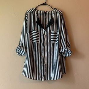 Unique Black & White Striped Button Up